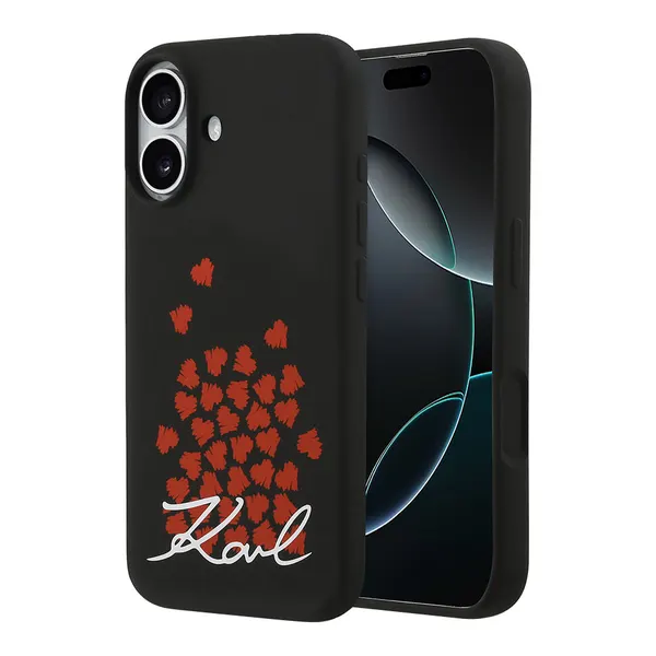 Karl Lagerfeld силиконовый чехол с MagSafe для iPhone 17, Liquid Silicone Hearts, черный