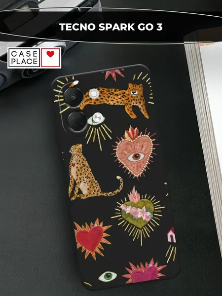 Черный матовый чехол на Tecno Spark Go 3 / Текно Спарк Го 3 с принтом "Сюрреализм паттерн"