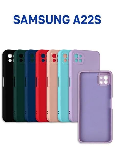 Чехол на Samsung Galaxy A22s с защитой камеры и подкладкой из микрофибры, силиконовый, розовый