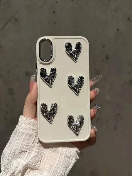 Чехол "Сердечки" О'кейси, силикон, для iPhone X/XS, с зеркальным эффектом, белый