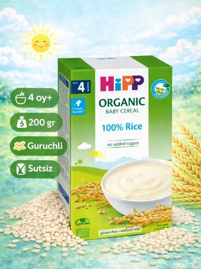 HIPP Rice - детская безмолочная рисовая органическая каша, 200 грамм, с 4 месяцев - Детские каши