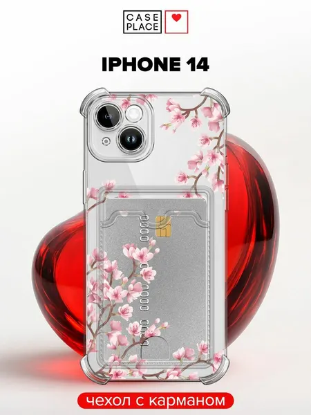 Чехол на Apple iPhone 14 (Айфон 14) с картой и принтом Весенняя сакура