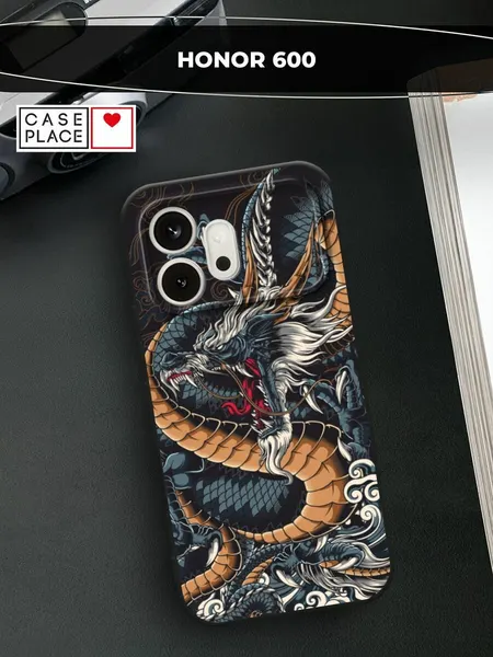 Черный матовый чехол на Honor 600 / Хонор 600 с принтом Japanese Dragon