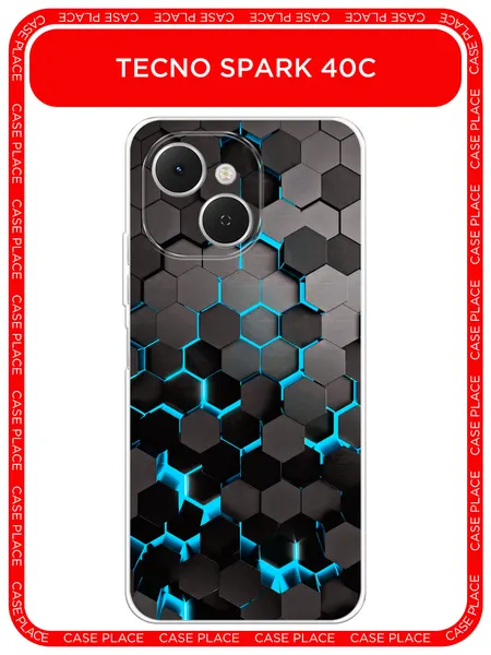 Чехол на Tecno Spark 40C / Текно Спарк 40C с принтом Соты бирюзовые