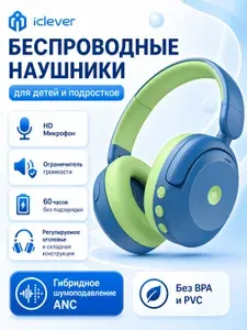 Беспроводные детские наушники iClever BTH20 Blue с активным шумоподавлением
