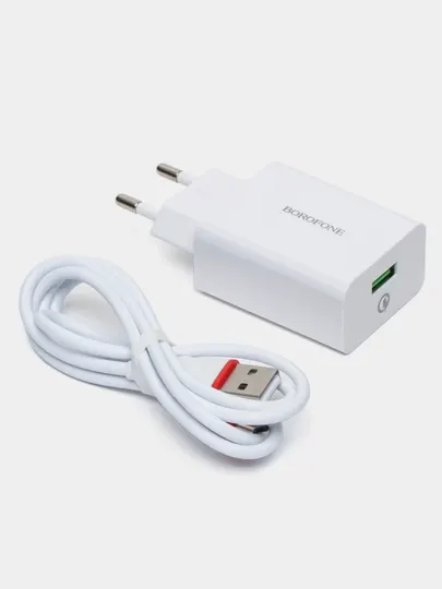 Зарядное устройство, Borofone BA21A, один выход QC3.0 набор с кабелем (EU) - Аксессуары и запчасти