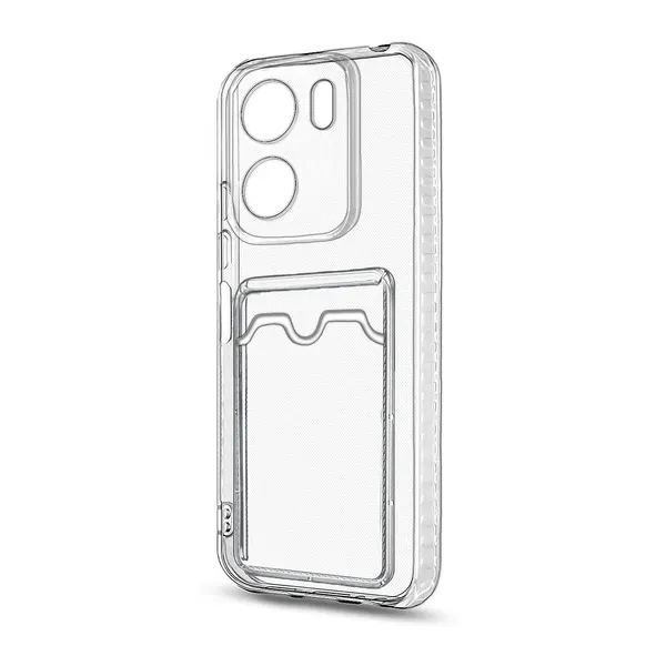 Чехол силиконовый для Xiaomi Redmi 13C/Poco C65 c карманом для банковских карт, с защитой камеры, прозрачный