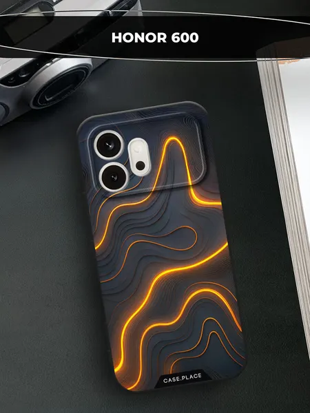 Черный матовый чехол на Honor 600 / Хонор 600 с принтом Золотая река