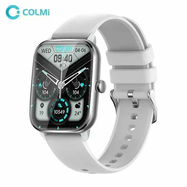 Смарт часы Colmi C61 Silver Middle Frame Grey Silicone Strap, наручные, с Bluetooth, HD-Экран, функция вызова, металлический корпус, водонепроницаемые серебряные с силиконовым ремешком