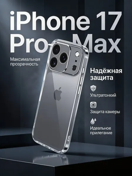 Прозрачный силиконовый чехол для Apple iPhone 17 Pro Max, ультратонкий, усиленная защита камеры