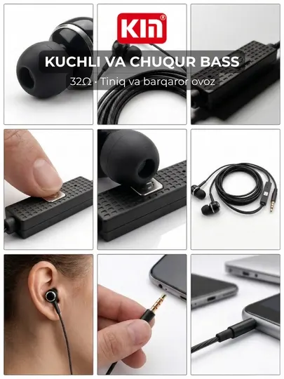 Наушники KIN K28, с микрофоном, проводные, 3.5 мм jack, кабель 1.3 м - Наушники