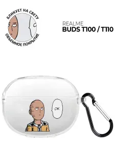 Чехол на Realme Buds T100 / T110 с принтом "One Punch Man Ok" прозрачный