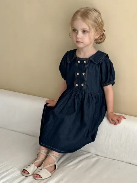 Детское джинсовое платье, летнее, с коротким рукавом Q kids