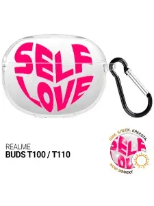 Чехол на Realme Buds T100 / T110 с принтом "Полюби себя" прозрачный