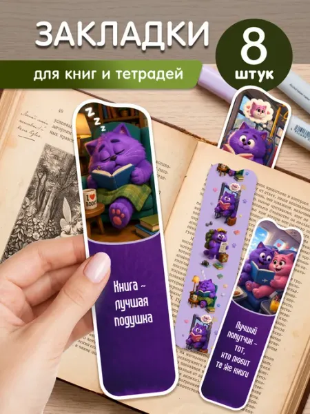 Закладки для учебников фиолетовый кот как из пинтерест StickerHouse Natali Pank