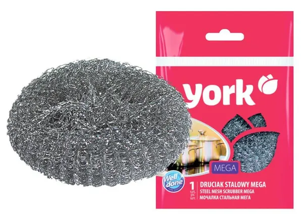 Мочалка для посуды York Мега 003030, губка для посуды, оцинкованная сталь, серебристая