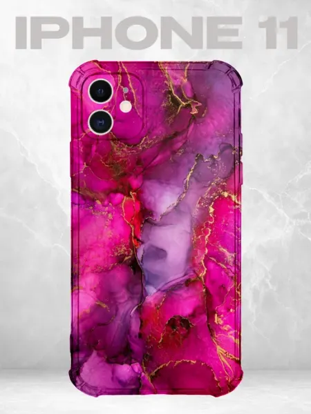 Чехол на iPhone 11 мрамор розовый магента PRINTberries