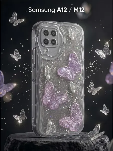 Рельефный чехол с 3D бабочками на Samsung Galaxy A12, M12 ЧЕХОЛБЕРИ