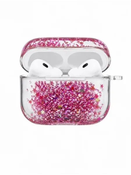 Чехол для AirPods Pro Pro 2 с жидкими блестками, вишневый Нет бренда
