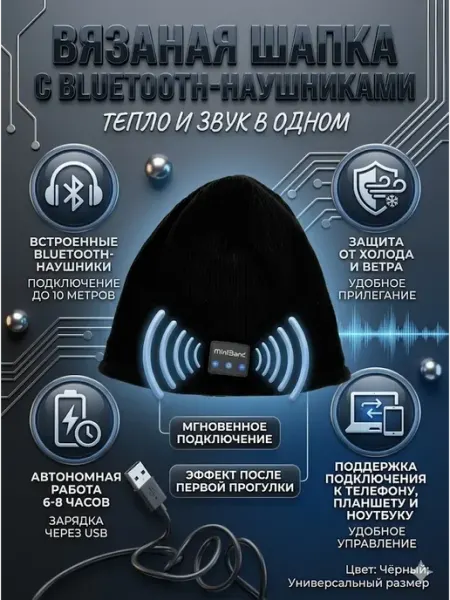 Вязаная шапка с встроенными Bluetooth-наушниками Usya6
