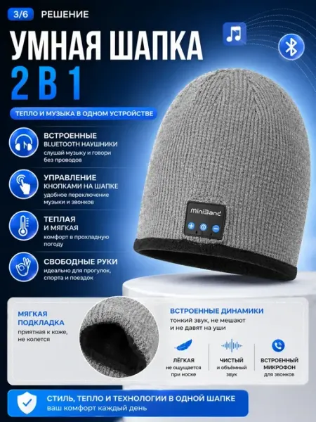 Шапка с встроенными наушниками Захи