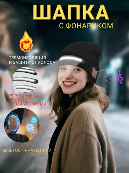 Шапка с фонариком и гарнитурой