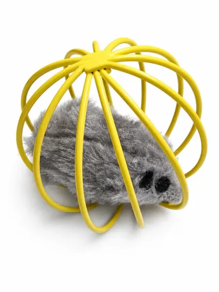 Игрушка для кошки. Мышка в шарике клетке (желтый) GutPetz