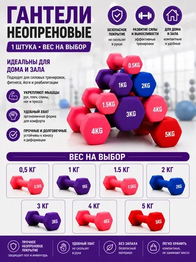 Гантели неопреновые для фитнеса - Гантели