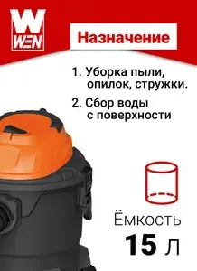 Пылесос строительный "WEN" BVC15-2