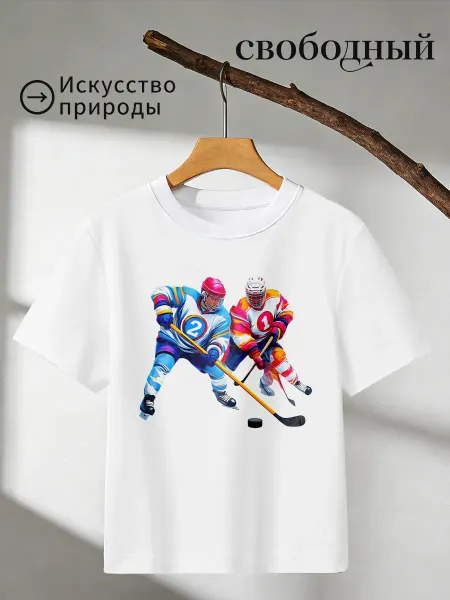 Футболка с принтом хоккейные игроки в действии