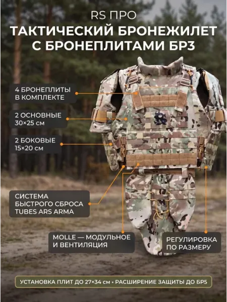 Бронежилет тактический RS ПРО с бронеплитами БР3