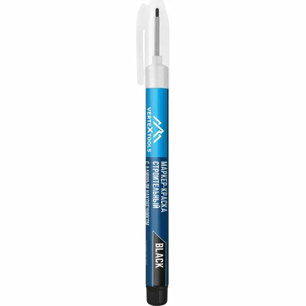 Маркер краска строительный vertextools с длинным наконечником, черный 0021-02