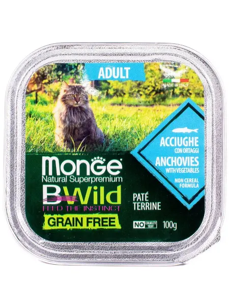 Консервы для кошек Monge Bwild из анчоуса с овощами