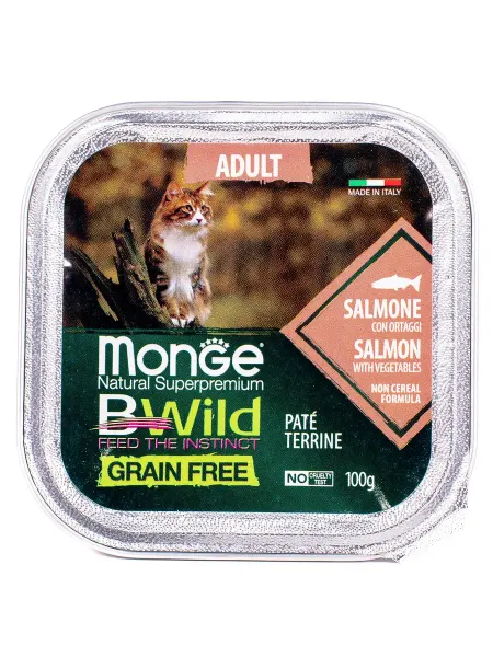 Консервы для кошек Monge Bwild из лосося с овощами 100гр