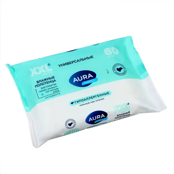 Полотенца влажные AURA Family 60шт