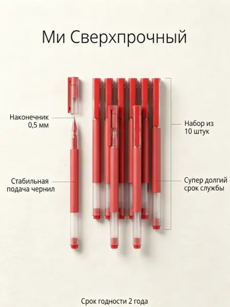 Гелевые ручки Mi Jumbo Красный 10 шт Xiaomi