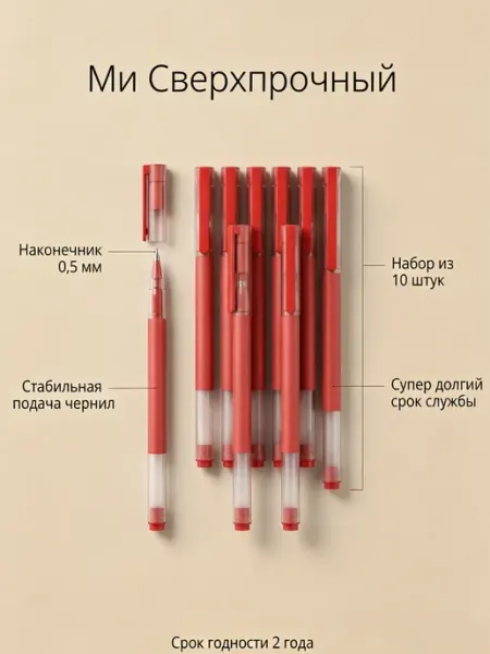 Гелиевые ручки красные набор Xioami 10 шт Xiaomi