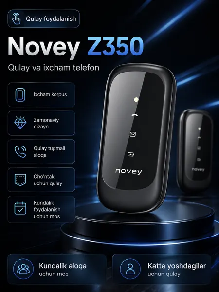 Раскладной кнопочный мобильный телефон NOVEY Z350, экран 2,4 дюйма, 2 SIM-карты, аккумулятор 1000 мА·ч, Type-C