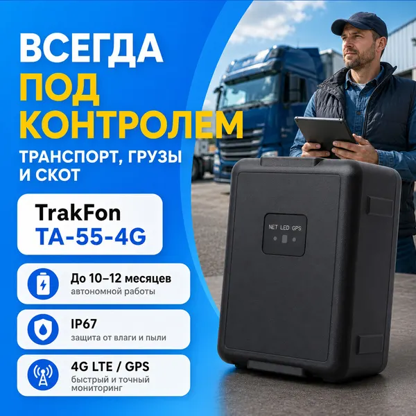 Смарт 4G GPS-трекер Trak Fon (TA-55) 4G для автомобиля, аккумулятор на 30000 мА/ч, работа до 1 года без подзарядки, тревожные уведомления при снятии,