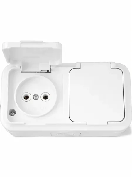 Розетка 2 ОП IP54 16А с крышкой Bylectrica Пралеска Аква белый