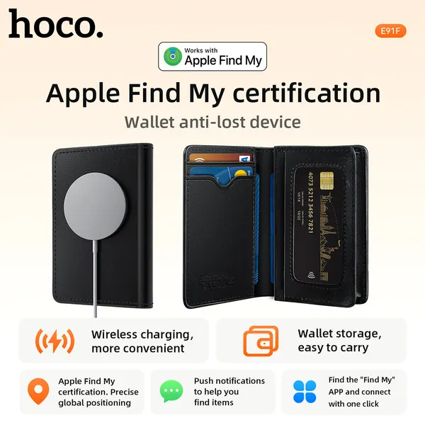 Умный кошелек Hoco с , защитой от кражи и потери с GPS-трекером, для Apple