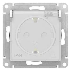 Механизм розетки Systeme Electric AtlasDesign Aqua с заземлением с защитными шторками с крышкой IP44 белый ATN440146