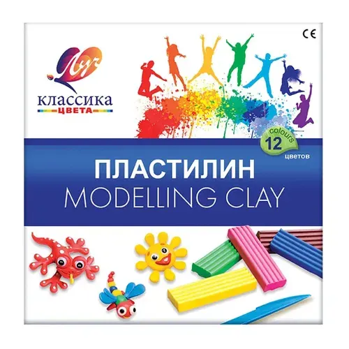 Луч Пластилин классический со стеком Классика 12 цветов 240 г