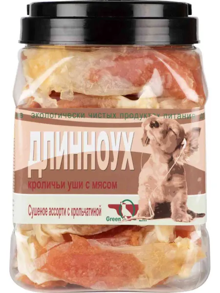 Лакомство для собак GreenQZin Длинноух cушёное ассорти с кро