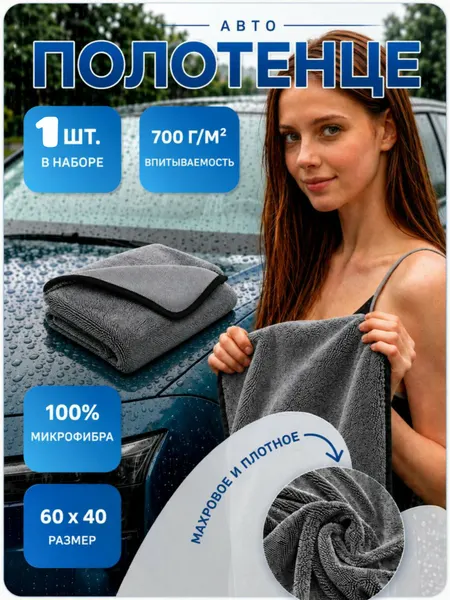 Микрофибра для авто, 40*60 см, тряпка для автомобиля 1 шт.