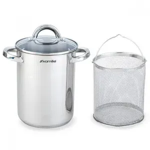 Кастрюля с сеткой для спаржи 4 л. Kamille KM-5850 из нержавеющей стали (серебристый)