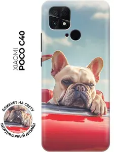 Силиконовый чехол на Xiaomi Poco C40 с принтом "Бульдог в кабриолете"
