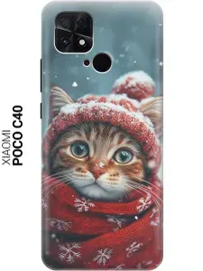 Силиконовый чехол на Xiaomi Poco C40 с принтом "Котик и снегопад"