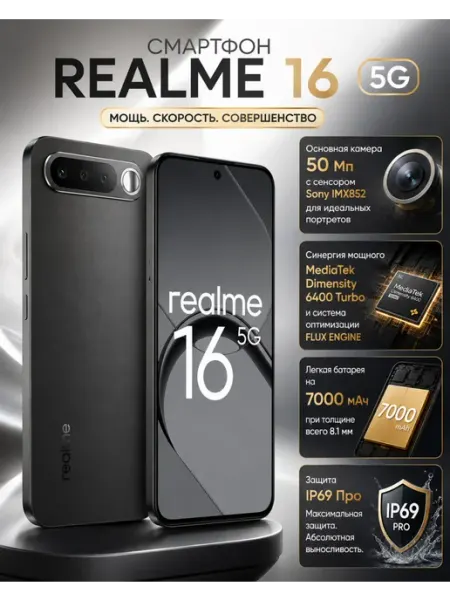 Смартфон 16 5G 8 256 ГБ черный Realme