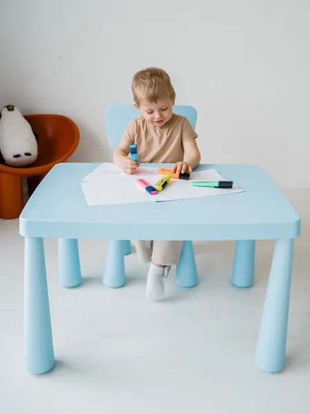 Стол детский BABYROX MINI, голубой, экологичный пластик, скандинавский дизайн